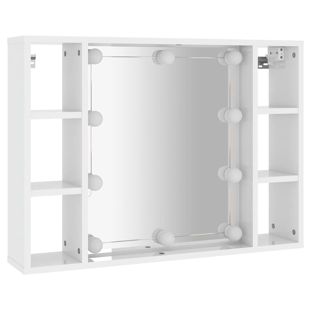 vidaXL Szafka z lustrem i LED, biała z połyskiem, 76x15x55 cm
