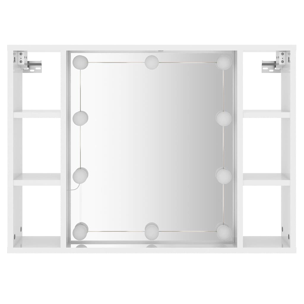 vidaXL Szafka z lustrem i LED, biała z połyskiem, 76x15x55 cm