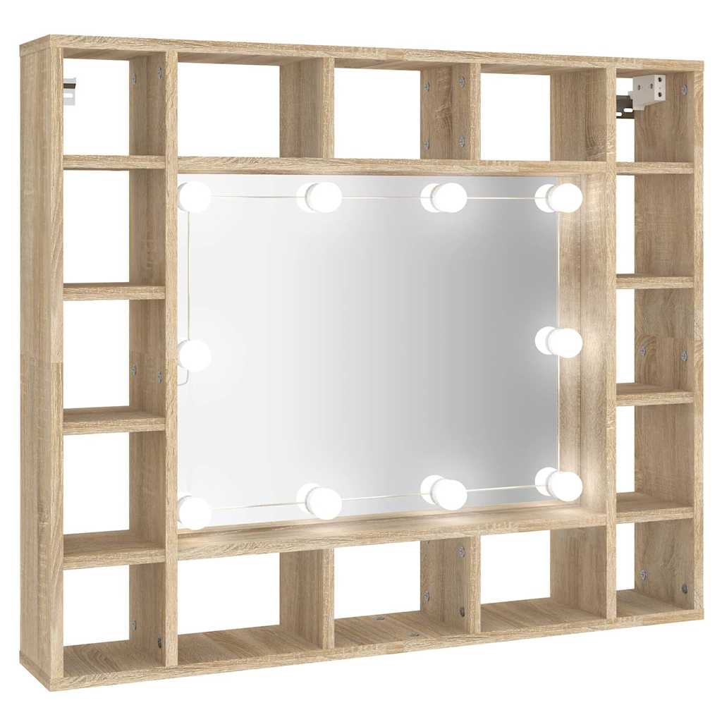 vidaXL Szafka z lustrem i oświetleniem LED, dąb sonoma, 91x15x76,5 cm