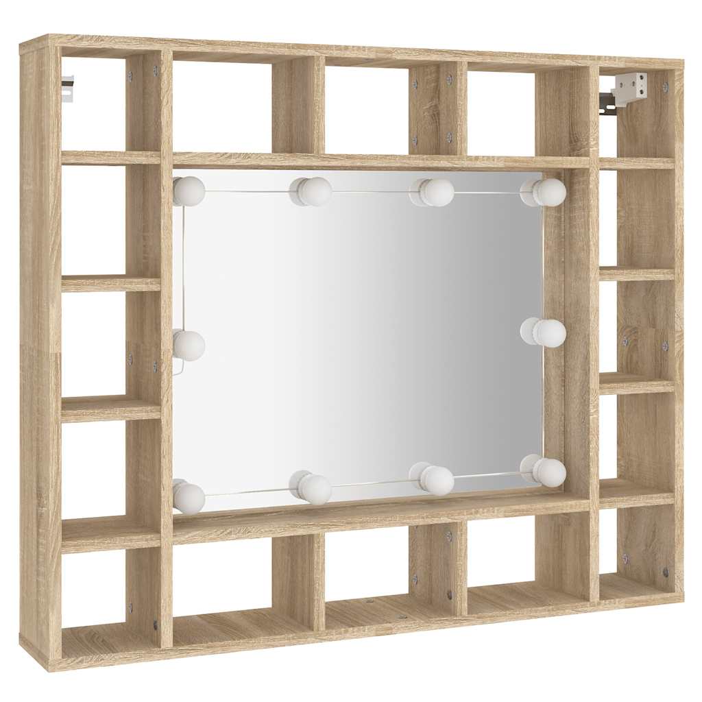 vidaXL Szafka z lustrem i oświetleniem LED, dąb sonoma, 91x15x76,5 cm
