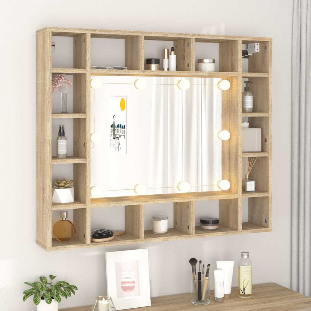 vidaXL Szafka z lustrem i oświetleniem LED, dąb sonoma, 91x15x76,5 cm