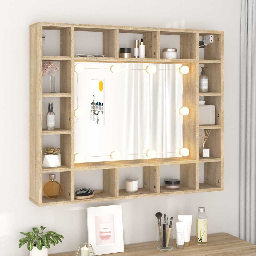 vidaXL Szafka z lustrem i oświetleniem LED, dąb sonoma, 91x15x76,5 cm