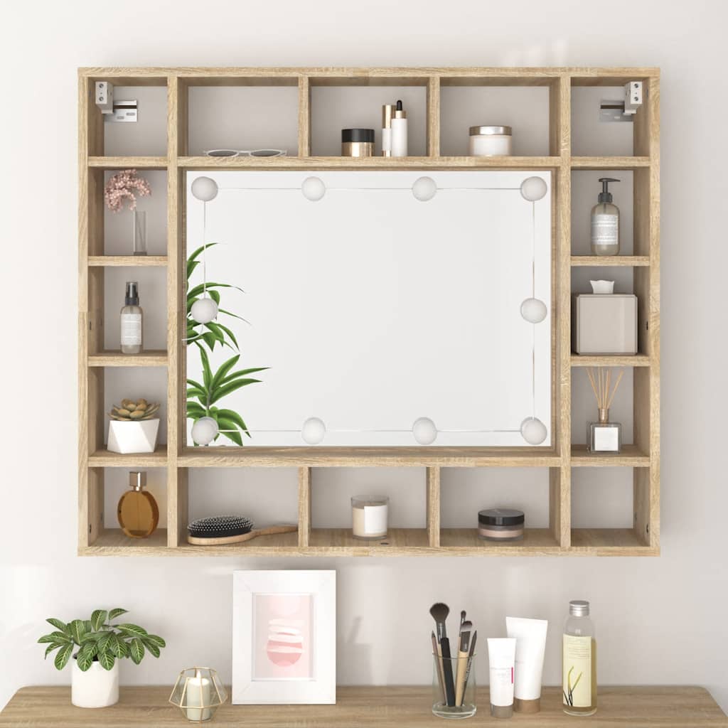 vidaXL Szafka z lustrem i oświetleniem LED, dąb sonoma, 91x15x76,5 cm