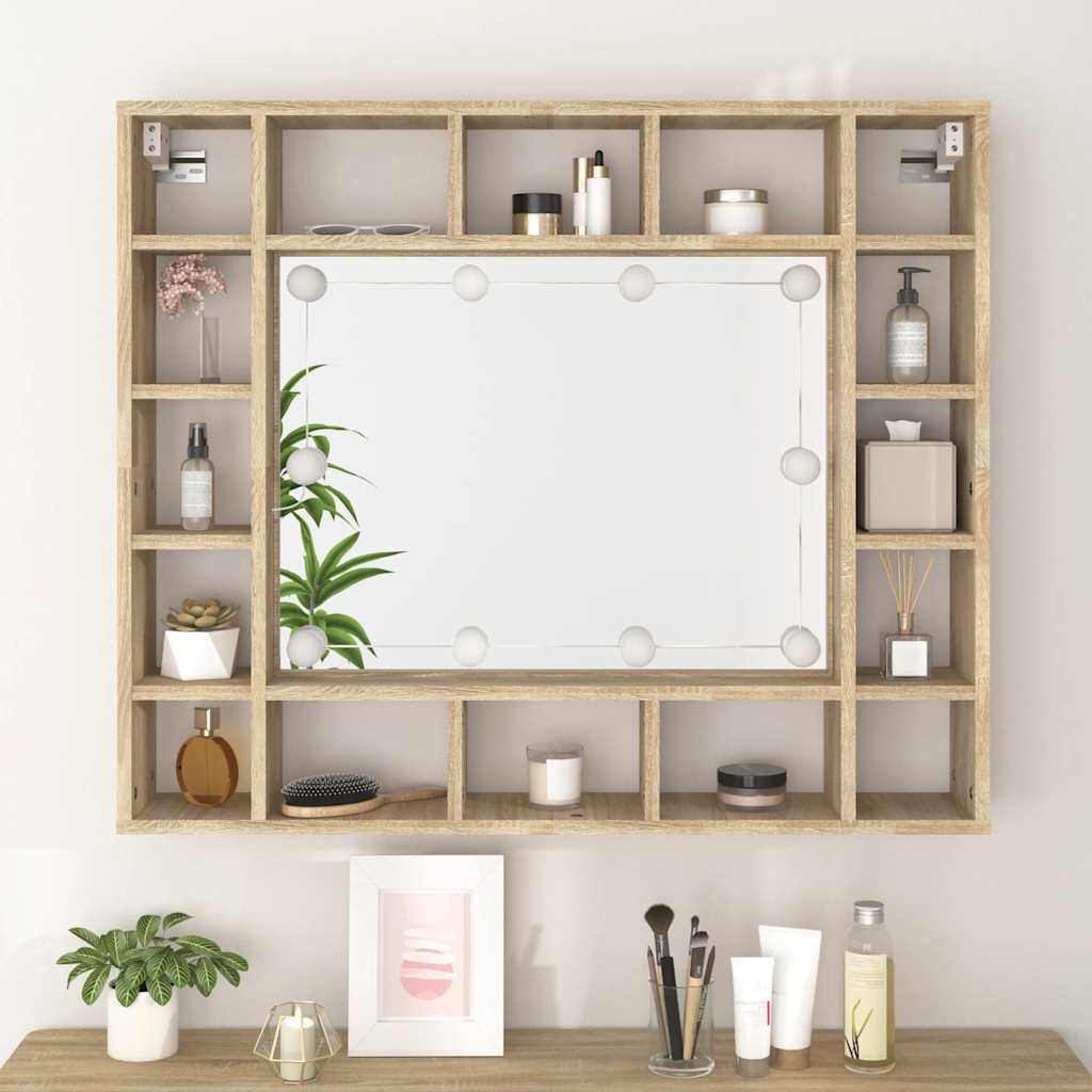 vidaXL Szafka z lustrem i oświetleniem LED, dąb sonoma, 91x15x76,5 cm