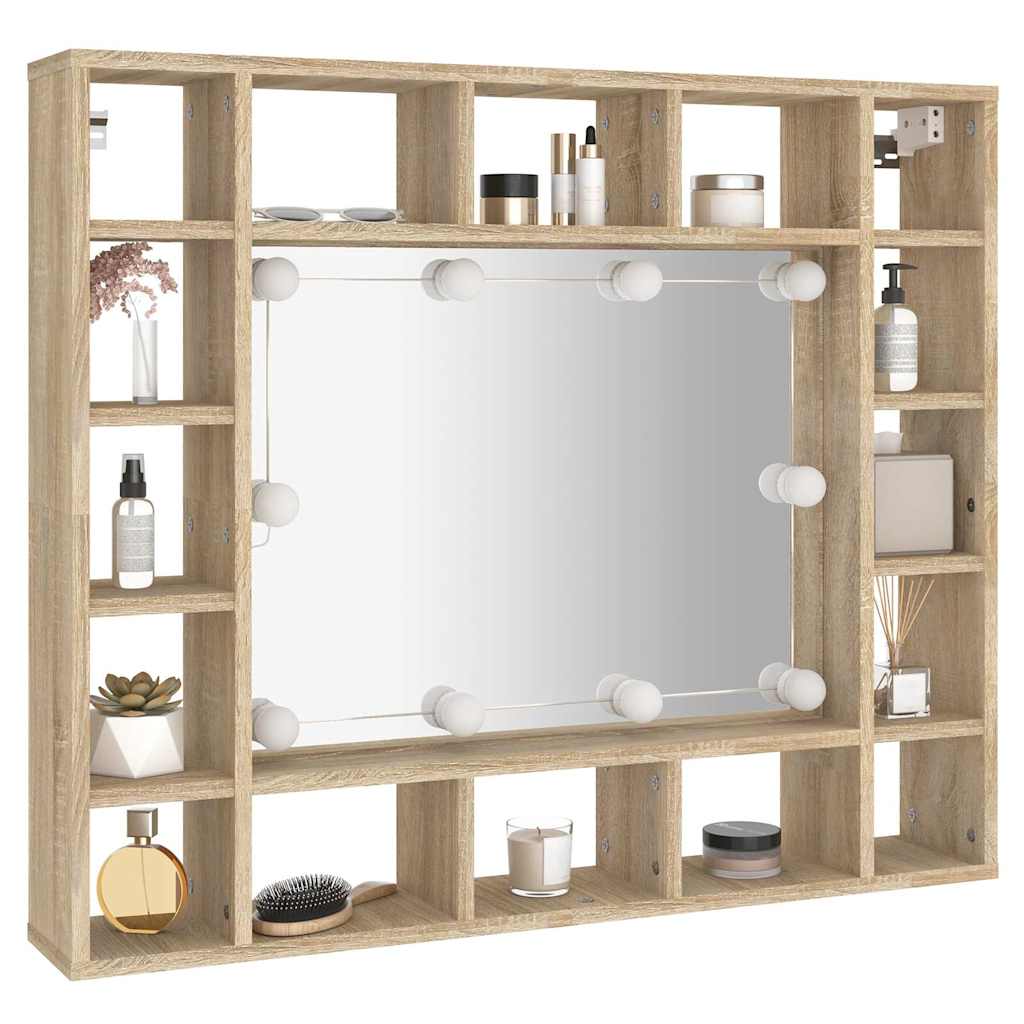 vidaXL Szafka z lustrem i oświetleniem LED, dąb sonoma, 91x15x76,5 cm