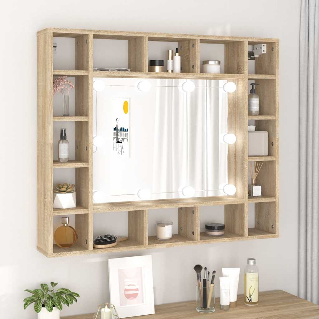 vidaXL Szafka z lustrem i oświetleniem LED, dąb sonoma, 91x15x76,5 cm