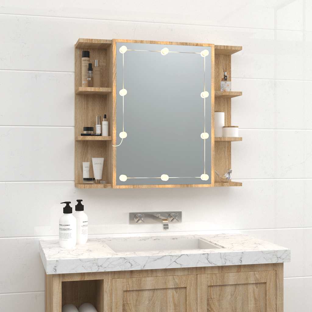 vidaXL Szafka z lustrem i oświetleniem LED, dąb sonoma, 70x16,5x60 cm