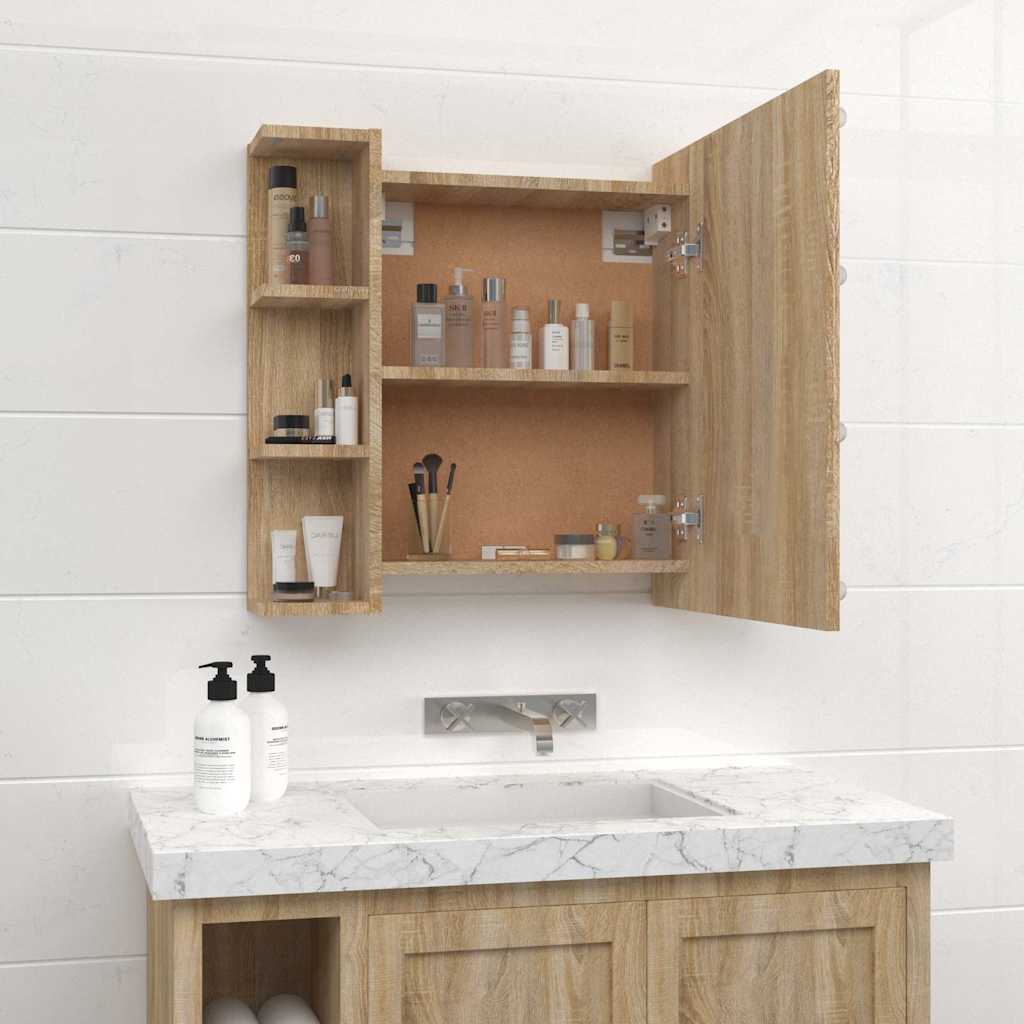 vidaXL Szafka z lustrem i oświetleniem LED, dąb sonoma, 70x16,5x60 cm