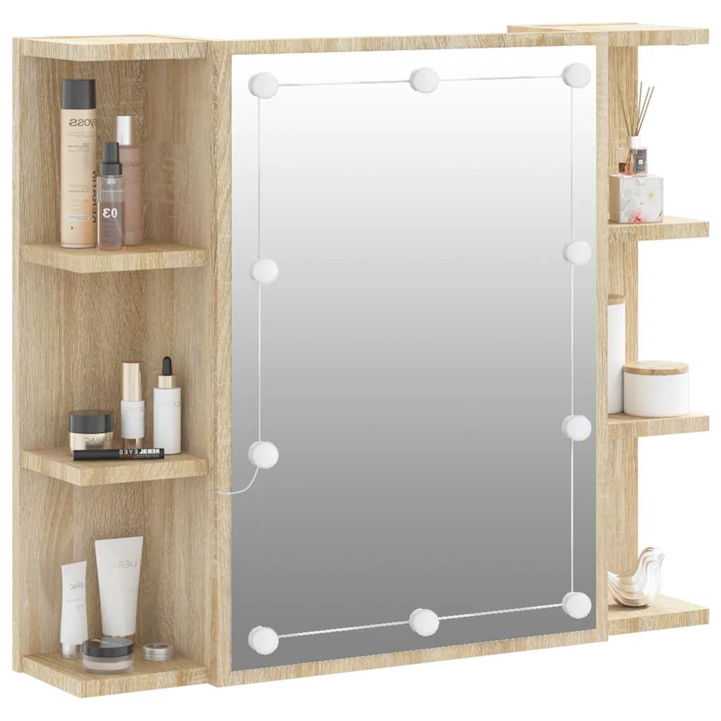 vidaXL Szafka z lustrem i oświetleniem LED, dąb sonoma, 70x16,5x60 cm