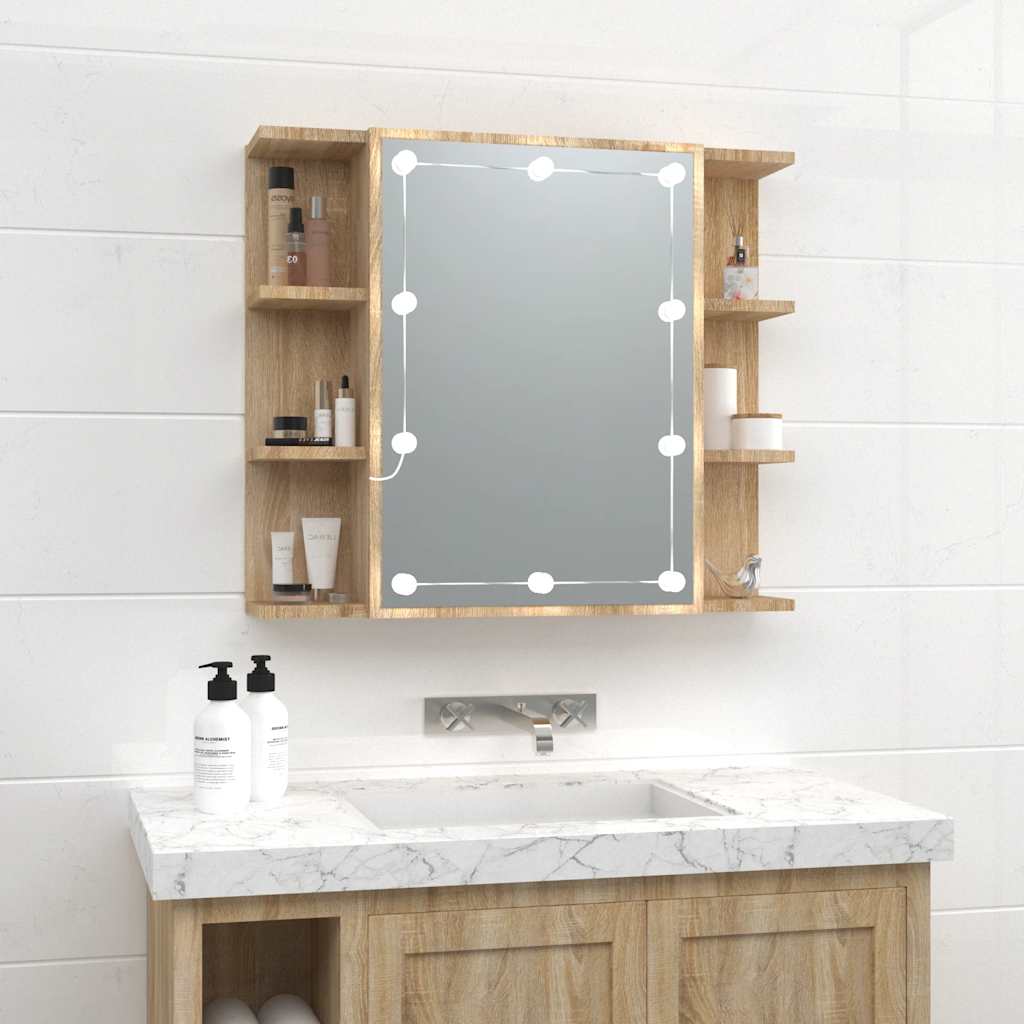 vidaXL Szafka z lustrem i oświetleniem LED, dąb sonoma, 70x16,5x60 cm