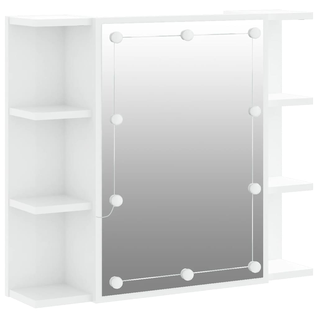 vidaXL Szafka z lustrem i LED, biała z połyskiem, 70x16,5x60 cm