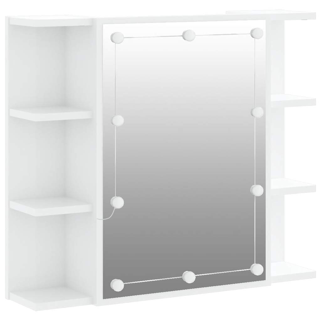 vidaXL Szafka z lustrem i LED, biała z połyskiem, 70x16,5x60 cm