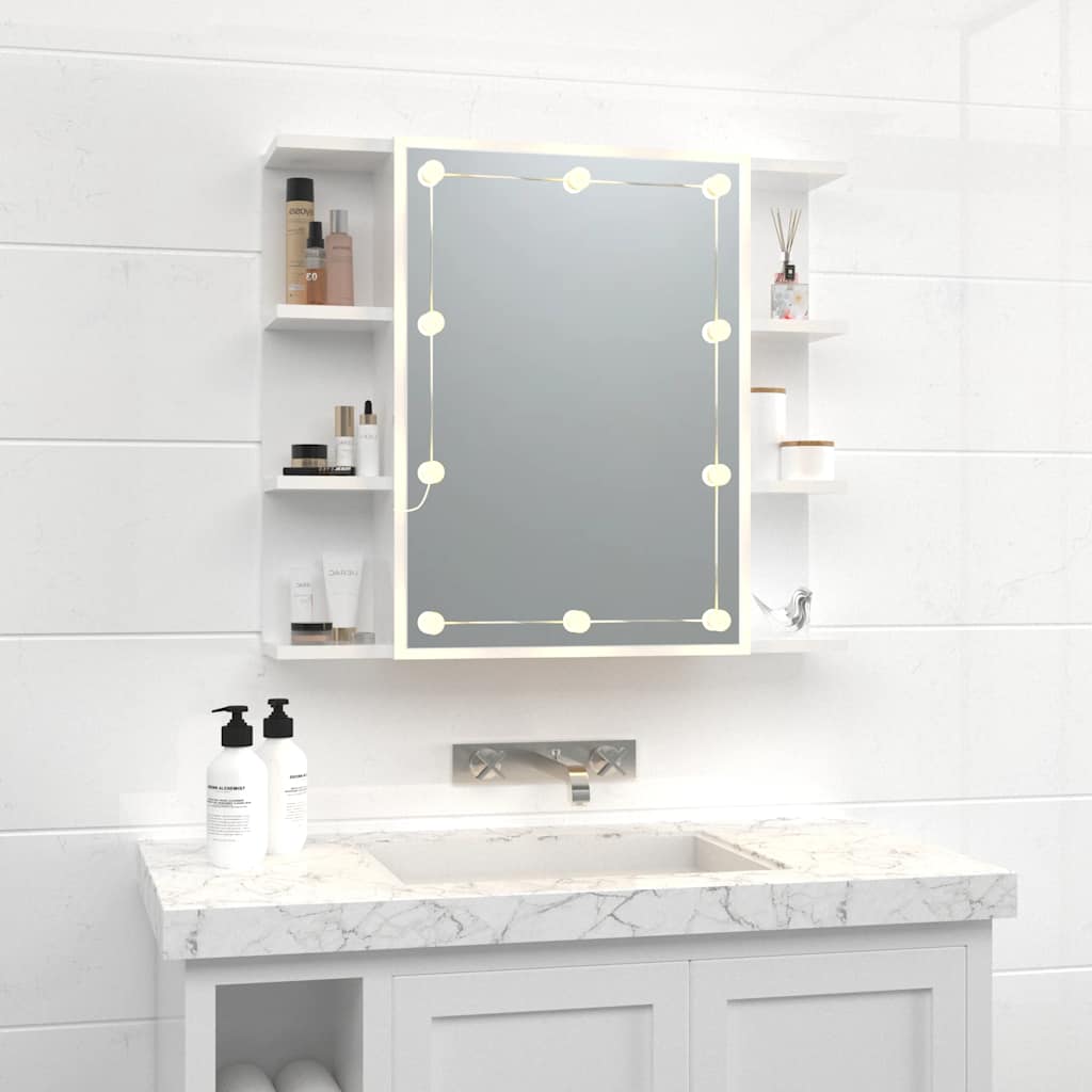 vidaXL Szafka z lustrem i LED, biała z połyskiem, 70x16,5x60 cm
