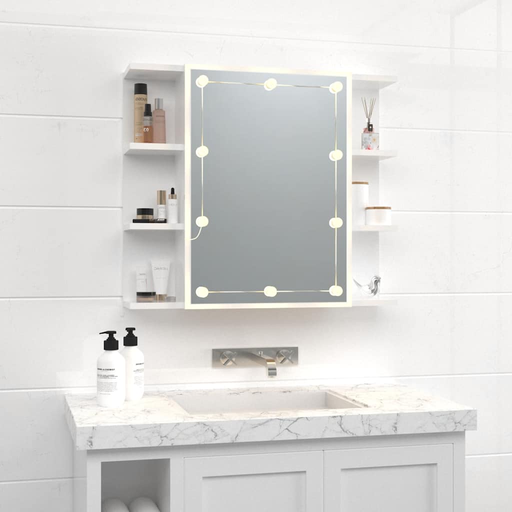 vidaXL Szafka z lustrem i LED, biała z połyskiem, 70x16,5x60 cm
