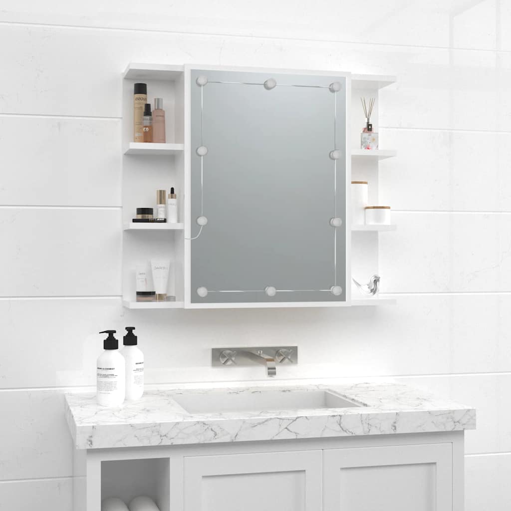 vidaXL Szafka z lustrem i LED, biała z połyskiem, 70x16,5x60 cm
