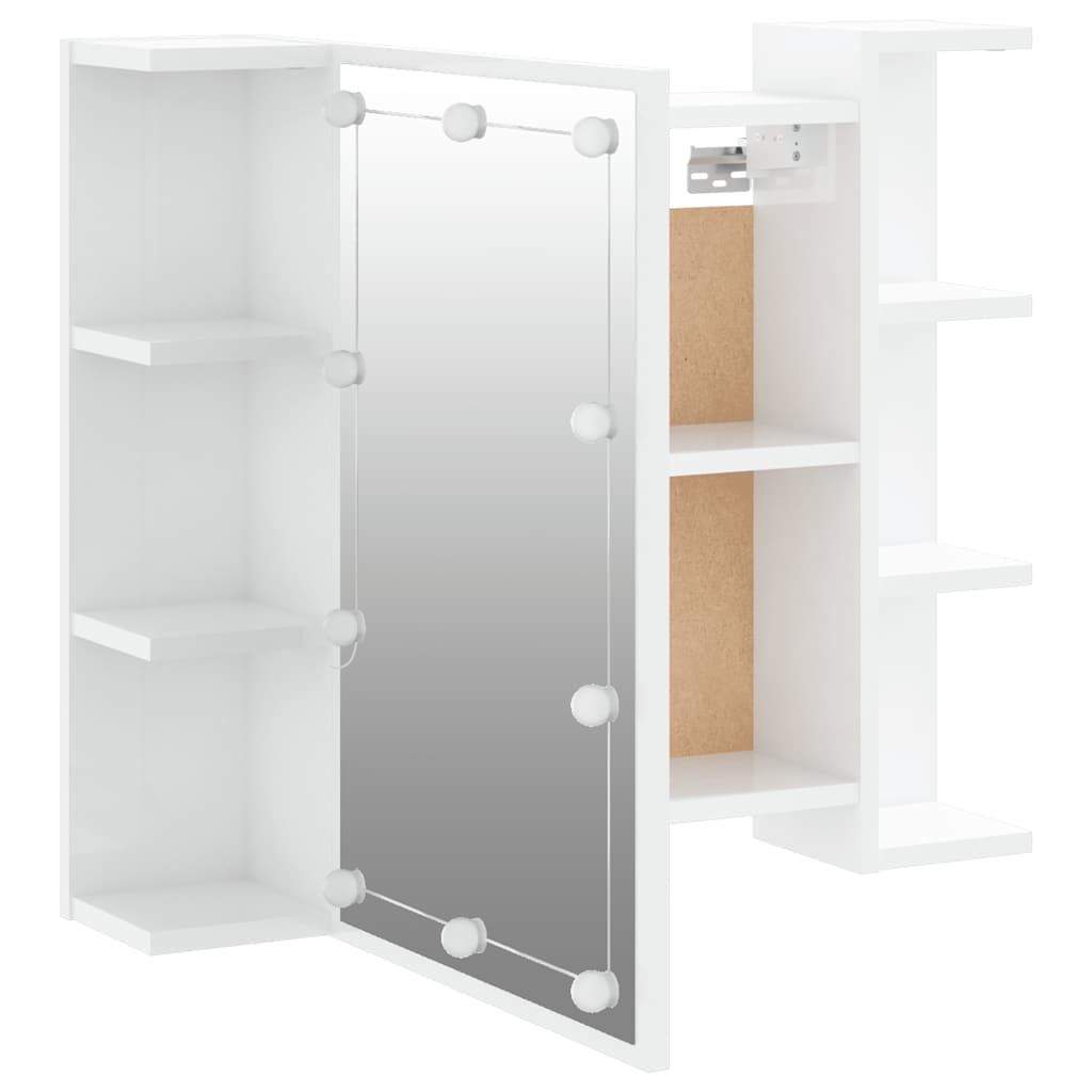 vidaXL Szafka z lustrem i LED, biała z połyskiem, 70x16,5x60 cm