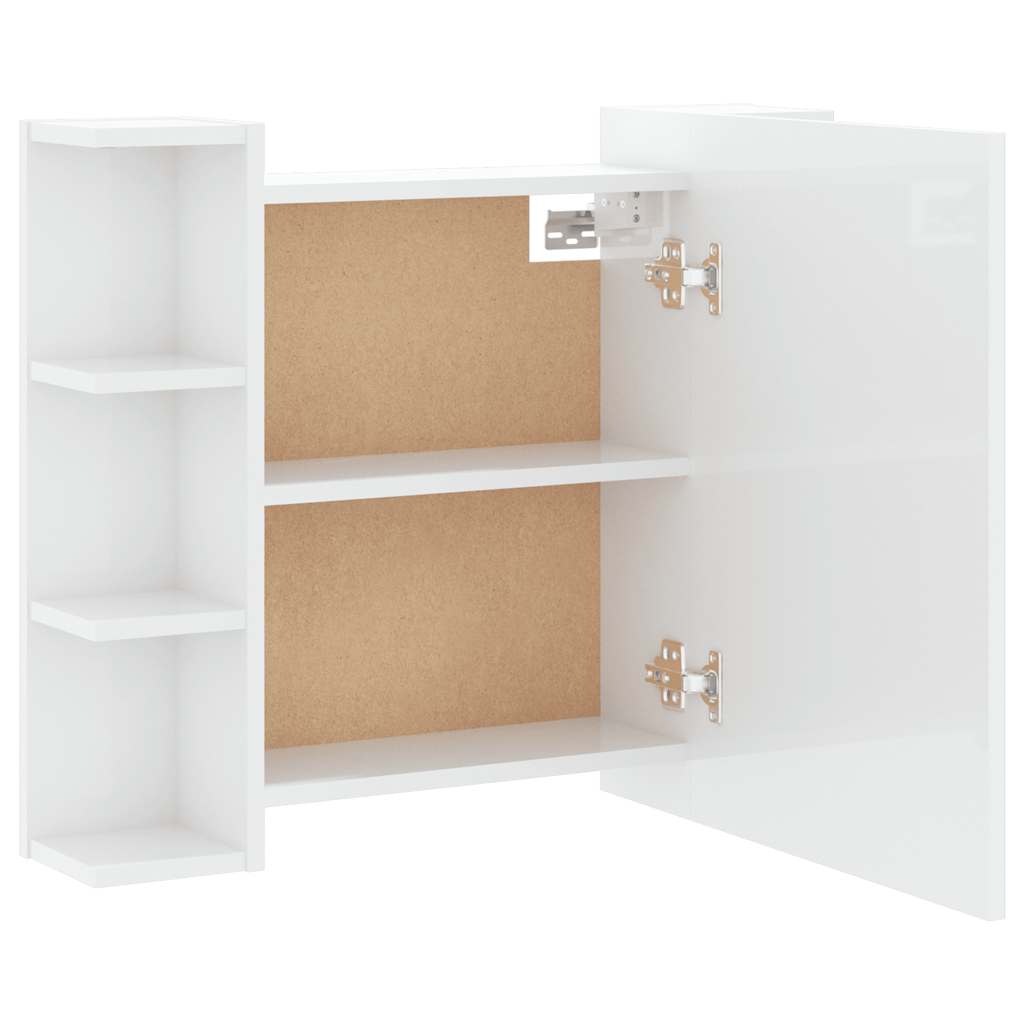 vidaXL Szafka z lustrem i LED, biała z połyskiem, 70x16,5x60 cm