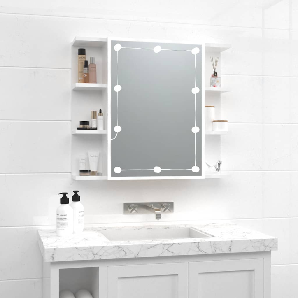 vidaXL Szafka z lustrem i LED, biała z połyskiem, 70x16,5x60 cm