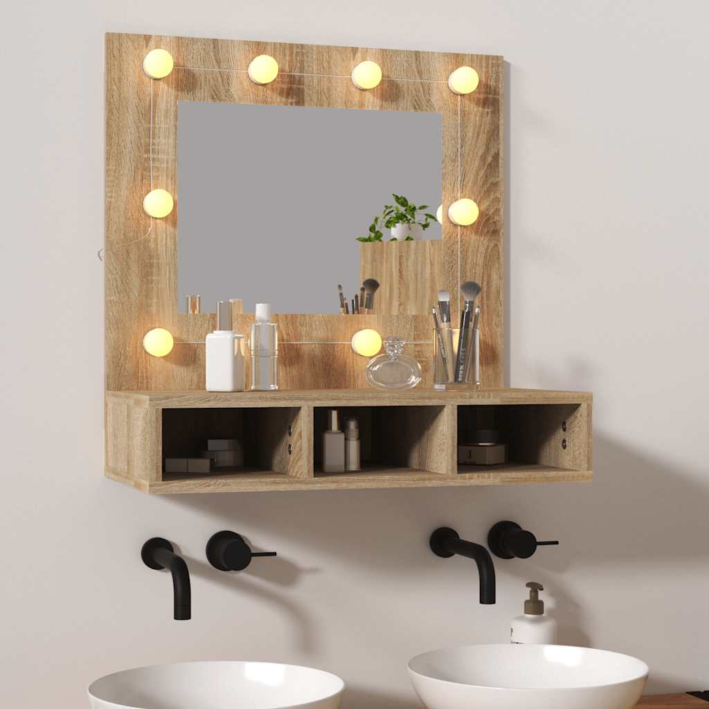 vidaXL Szafka z lustrem i oświetleniem LED, dąb sonoma, 60x31,5x62 cm