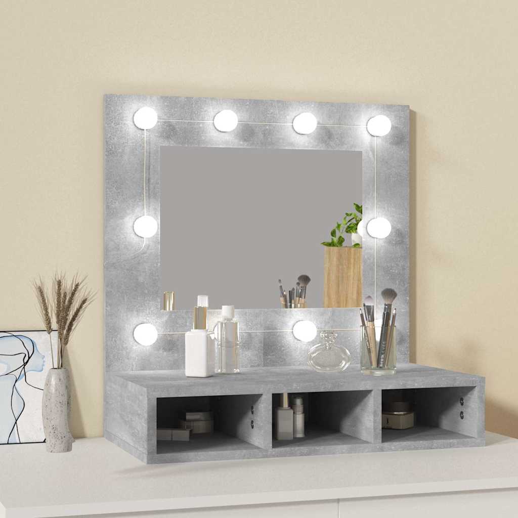 vidaXL Szafka z lustrem i oświetleniem LED, szary beton, 60x31,5x62 cm