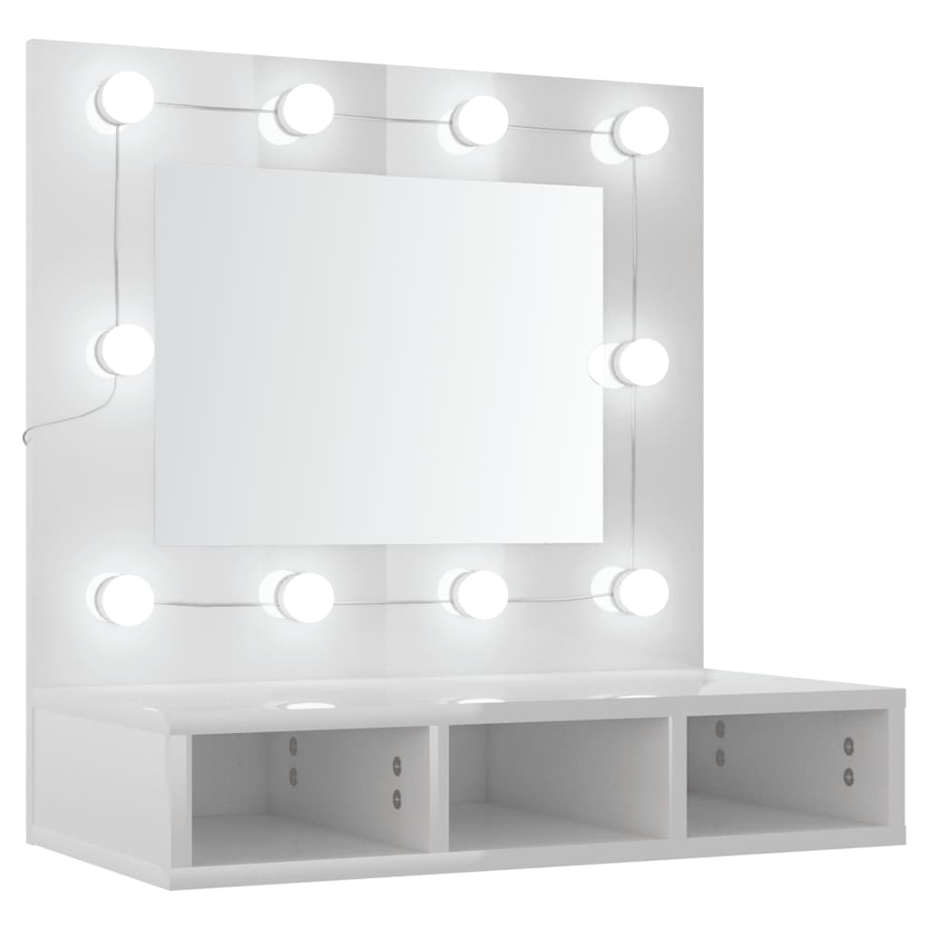 vidaXL Szafka z lustrem i LED, biała z połyskiem, 60x31,5x62 cm