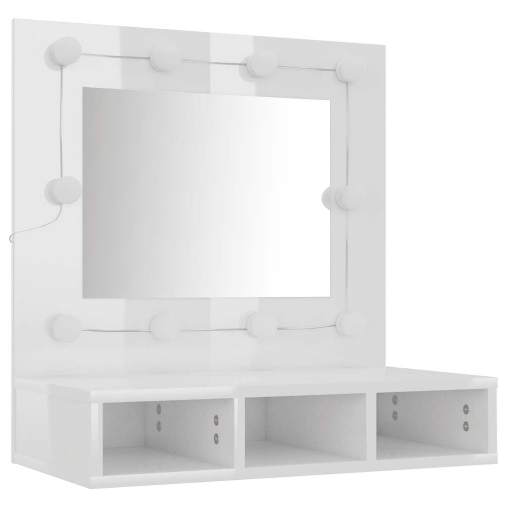 vidaXL Szafka z lustrem i LED, biała z połyskiem, 60x31,5x62 cm