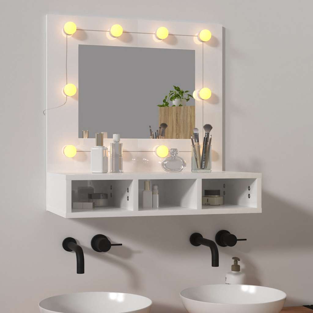 vidaXL Szafka z lustrem i LED, biała z połyskiem, 60x31,5x62 cm