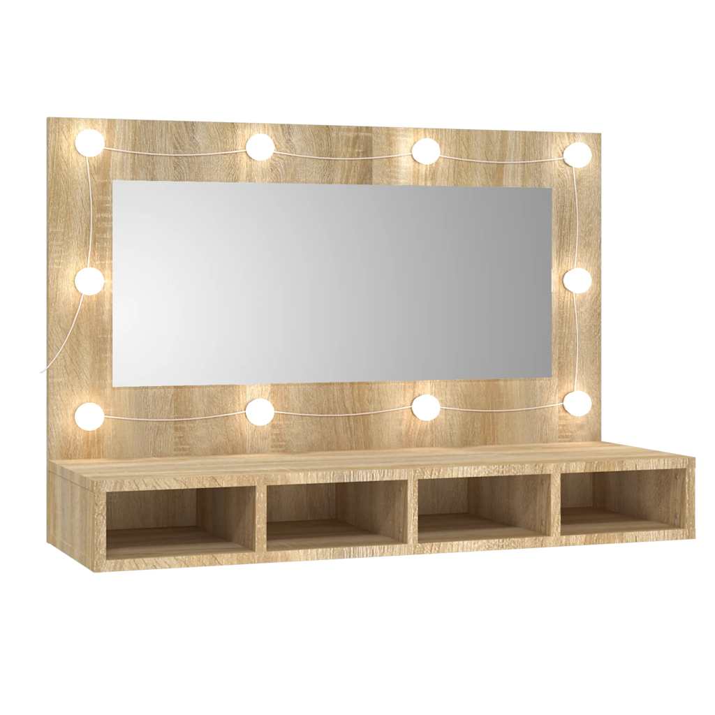 vidaXL Szafka z lustrem i oświetleniem LED, dąb sonoma, 90x31,5x62 cm