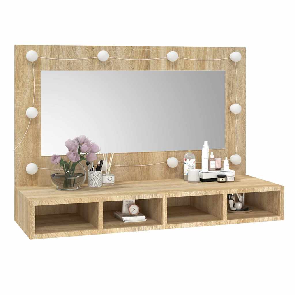 vidaXL Szafka z lustrem i oświetleniem LED, dąb sonoma, 90x31,5x62 cm