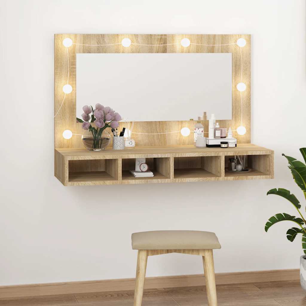 vidaXL Szafka z lustrem i oświetleniem LED, dąb sonoma, 90x31,5x62 cm