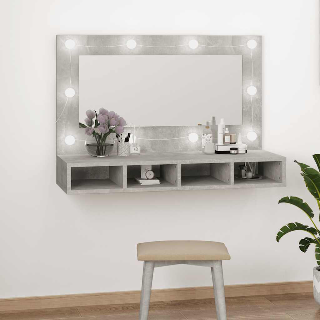 vidaXL Szafka z lustrem i oświetleniem LED, szary beton, 90x31,5x62 cm
