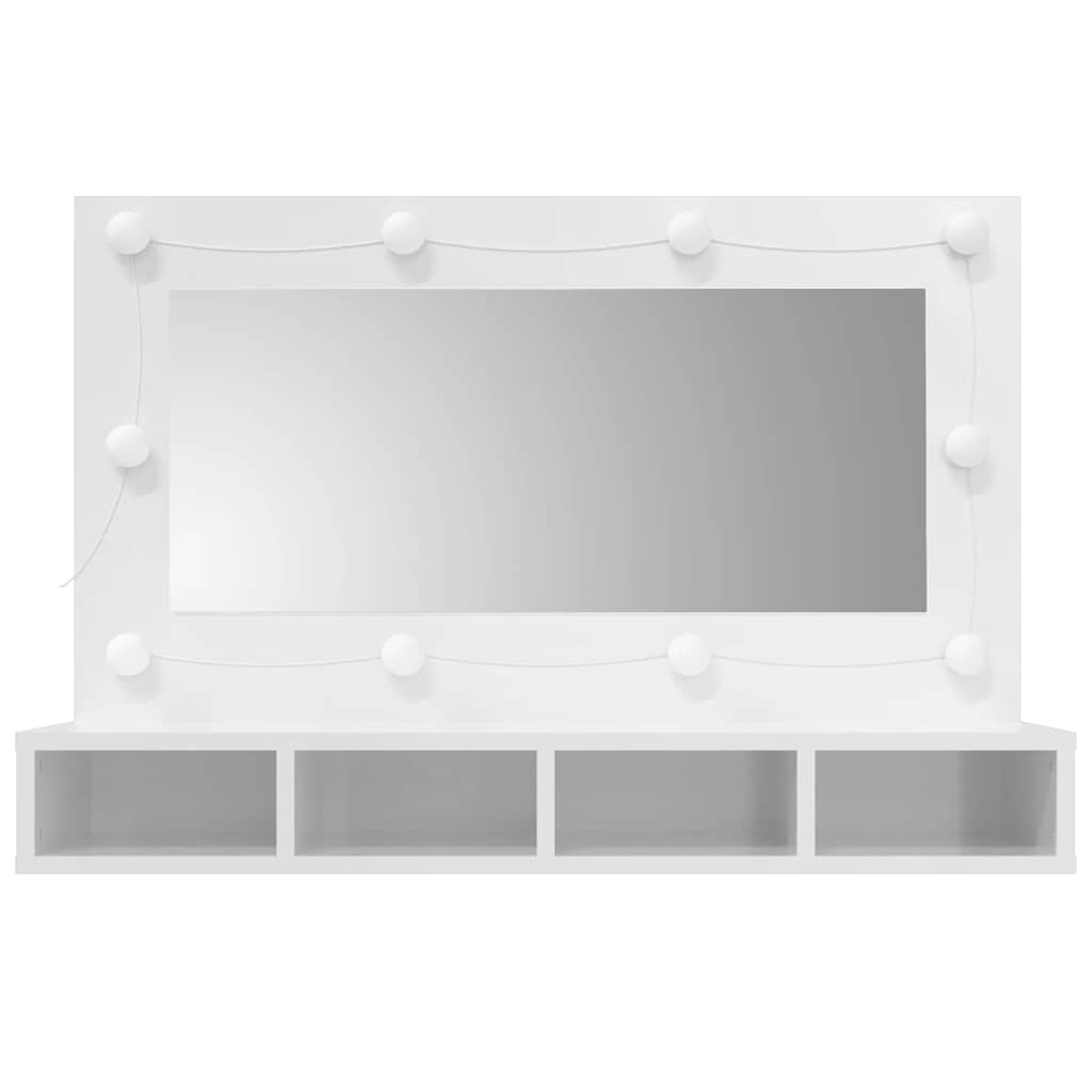 vidaXL Szafka z lustrem i LED, biała z połyskiem, 90x31,5x62 cm