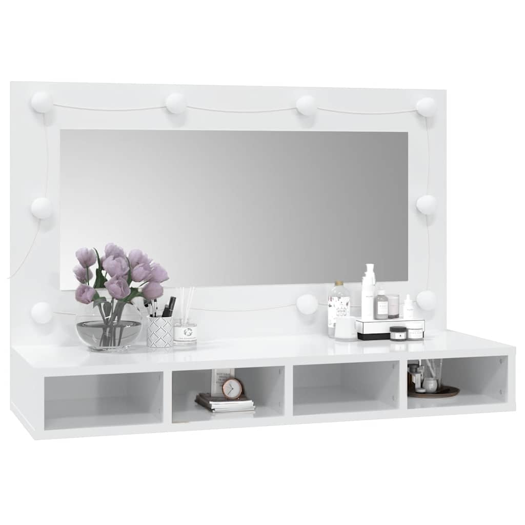 vidaXL Szafka z lustrem i LED, biała z połyskiem, 90x31,5x62 cm