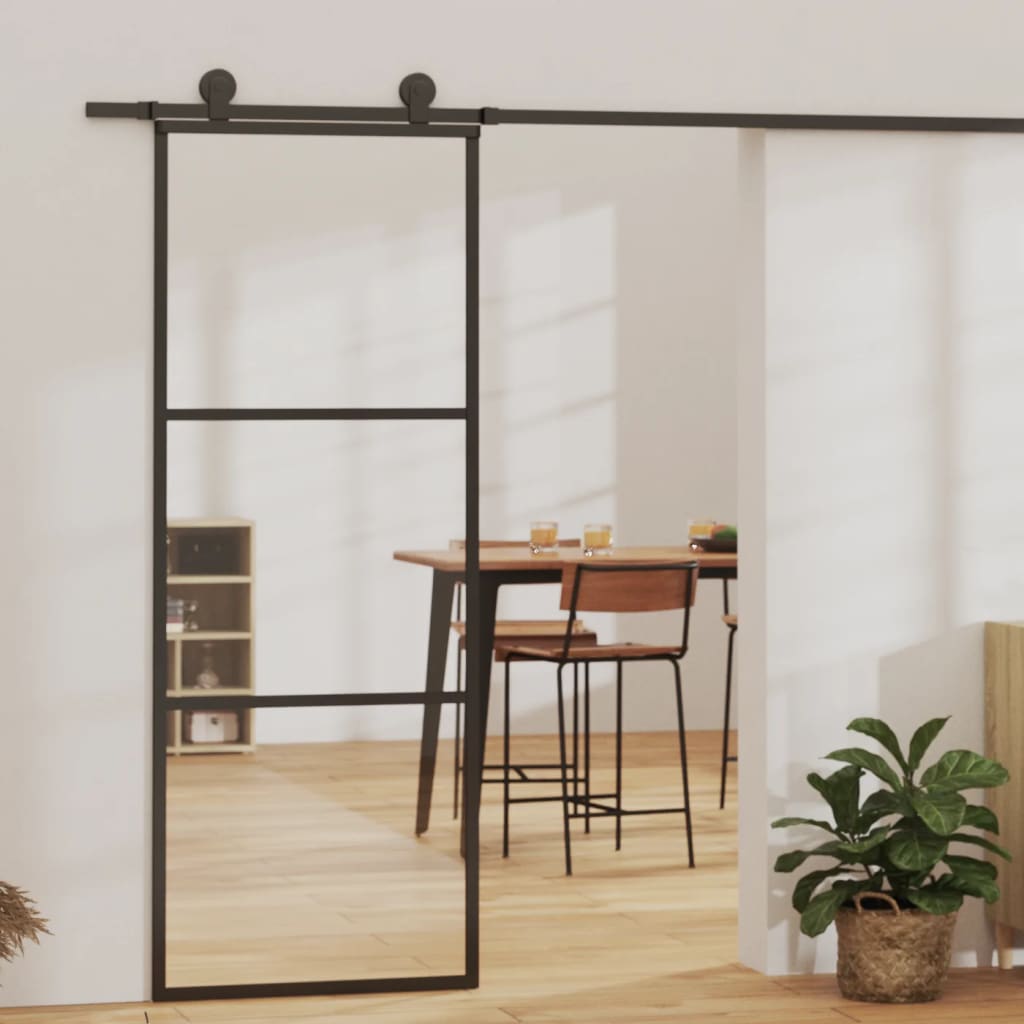 vidaXL Drzwi przesuwne z osprzętem, szkło ESG i aluminium, 76x205 cm