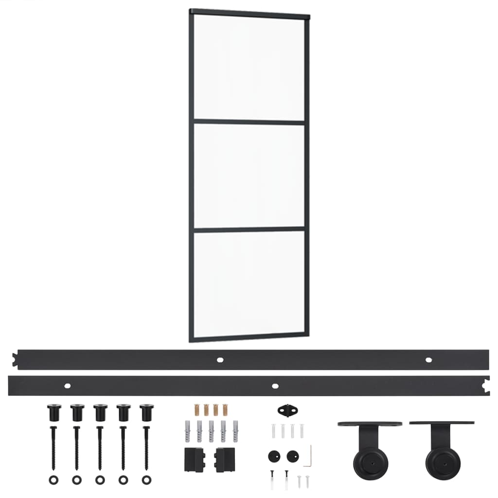 vidaXL Drzwi przesuwne z osprzętem, szkło ESG i aluminium, 76x205 cm