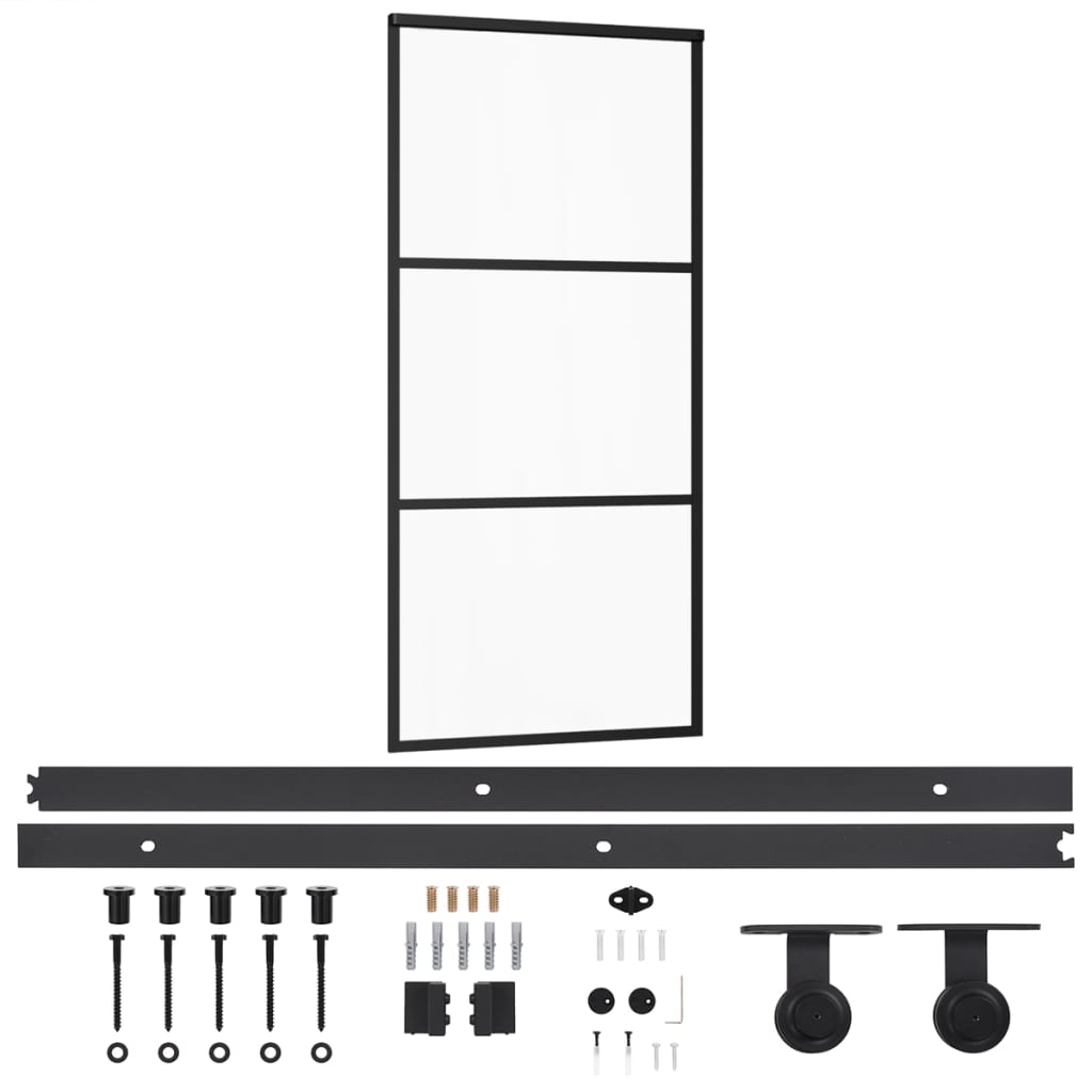 vidaXL Drzwi przesuwne z osprzętem, szkło ESG i aluminium, 90x205 cm