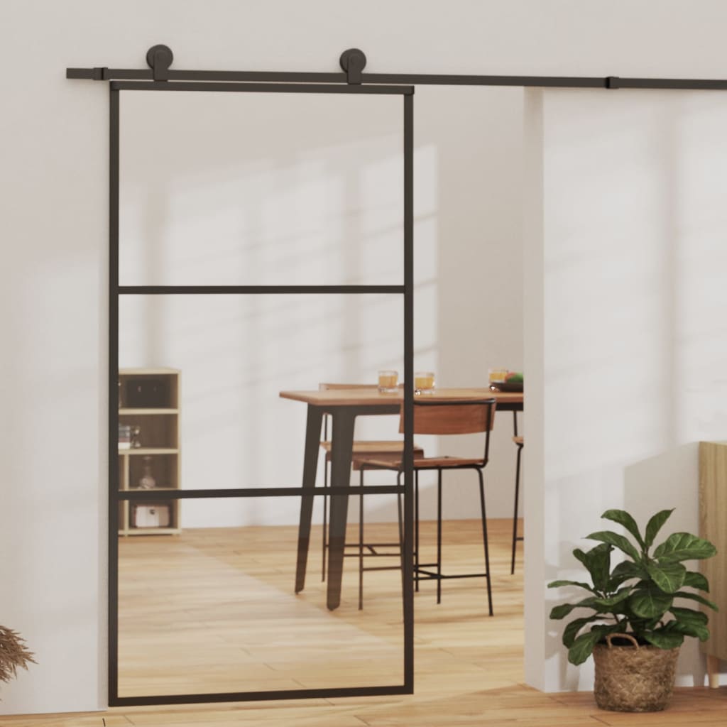 vidaXL Drzwi przesuwne z osprzętem, szkło ESG i aluminium, 102x205 cm