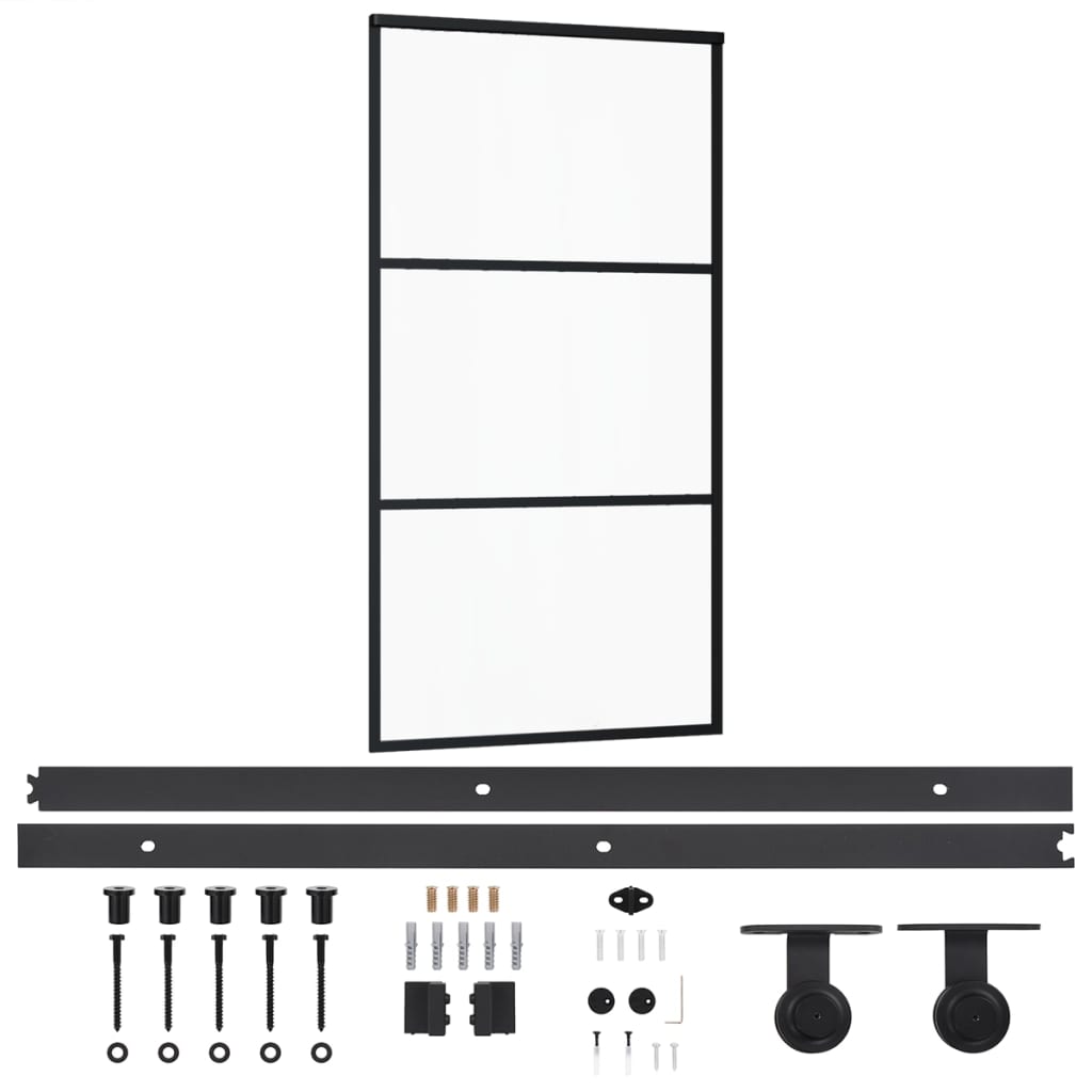vidaXL Drzwi przesuwne z osprzętem, szkło ESG i aluminium, 102x205 cm