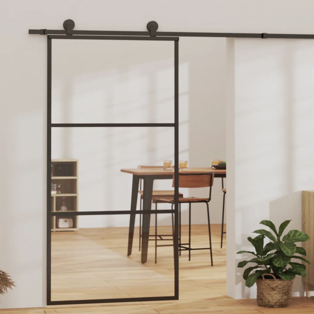 vidaXL Drzwi przesuwne z osprzętem, szkło ESG i aluminium, 102x205 cm
