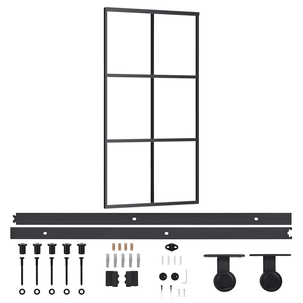 vidaXL Drzwi przesuwne z osprzętem, szkło ESG i aluminium, 102x205 cm