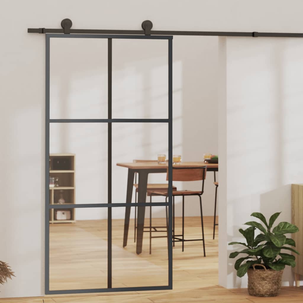 vidaXL Drzwi przesuwne z osprzętem, szkło ESG i aluminium, 102x205 cm