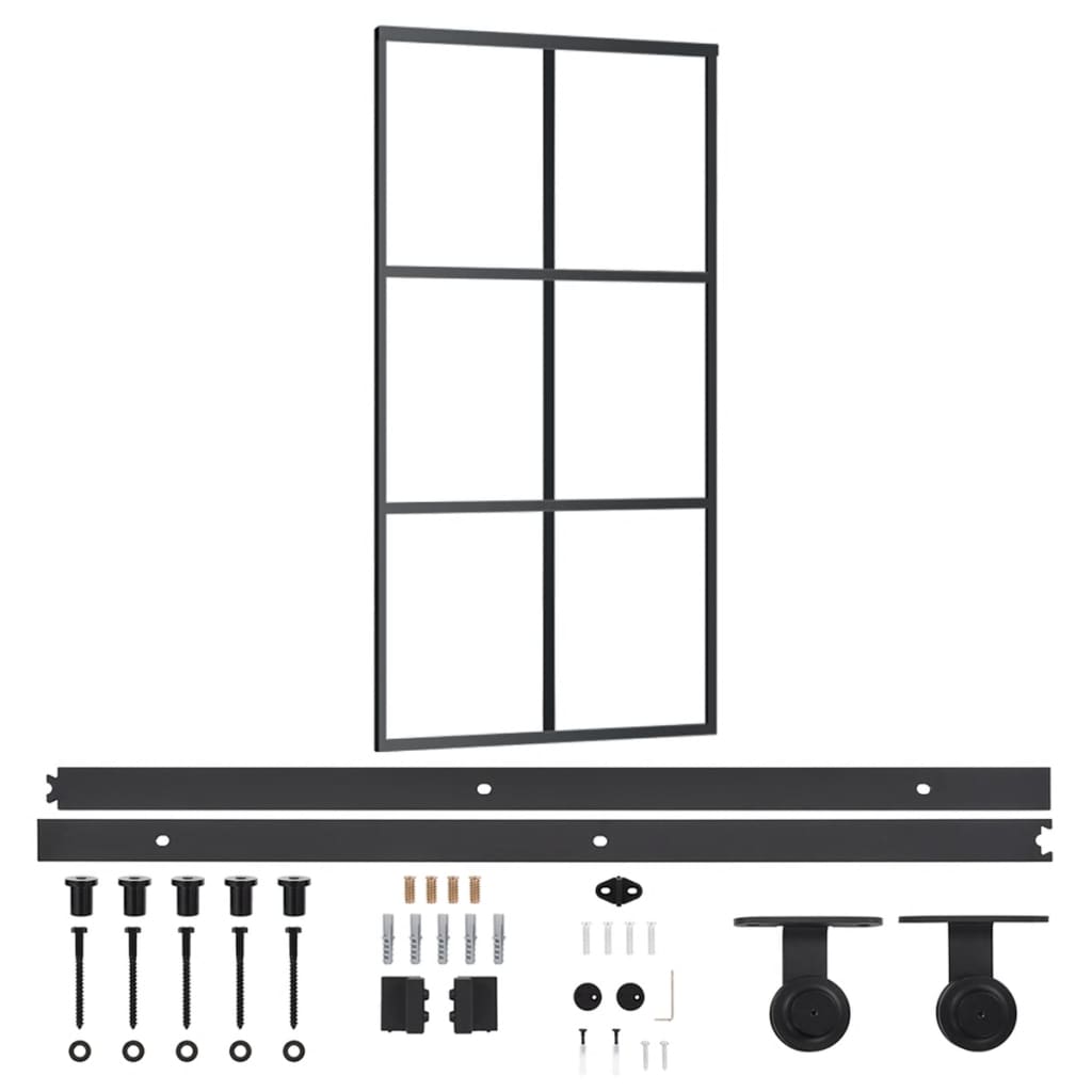 vidaXL Drzwi przesuwne z osprzętem, szkło ESG i aluminium, 102x205 cm