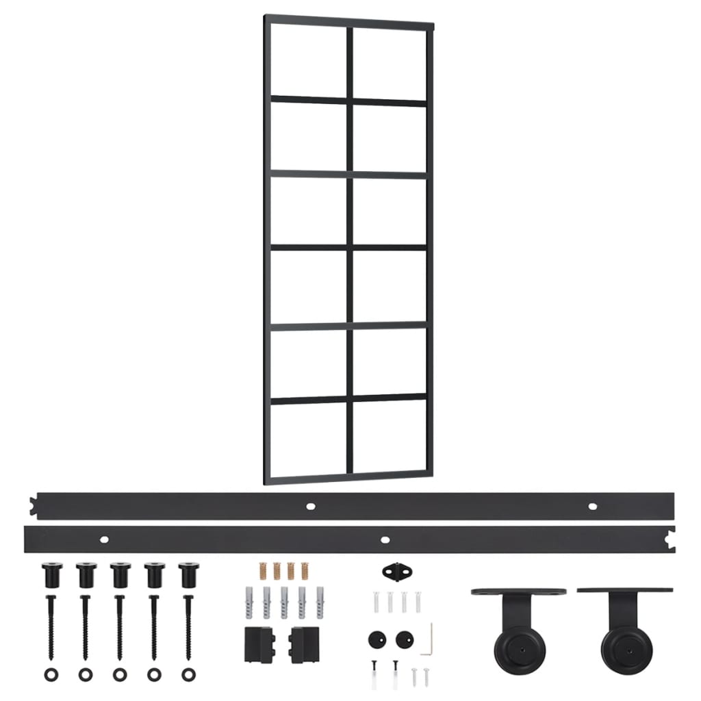 vidaXL Drzwi przesuwne z osprzętem, szkło ESG i aluminium, 76x205 cm