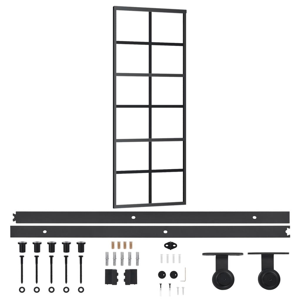 vidaXL Drzwi przesuwne z osprzętem, szkło ESG i aluminium, 76x205 cm