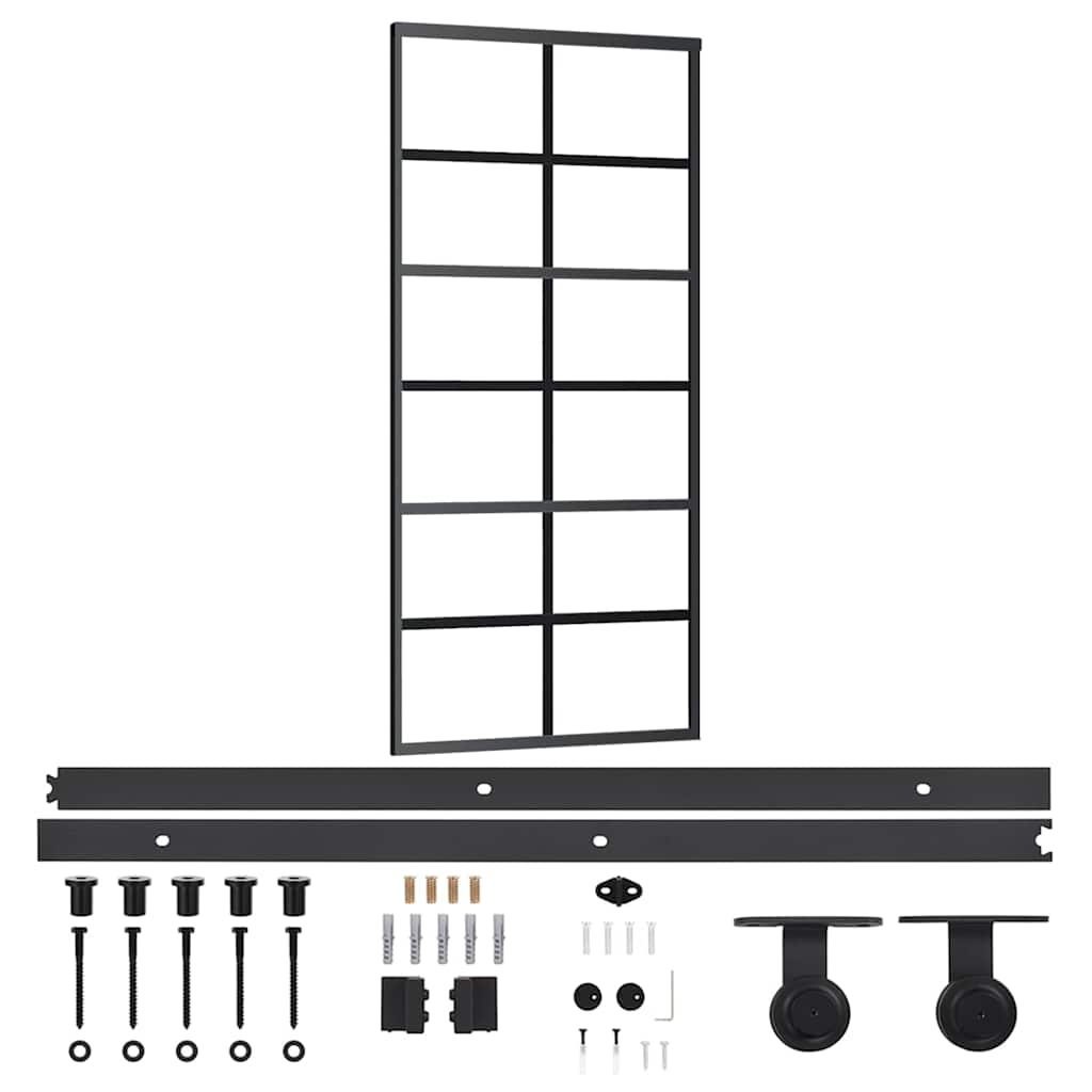 vidaXL Drzwi przesuwne z osprzętem, szkło ESG i aluminium, 90x205 cm
