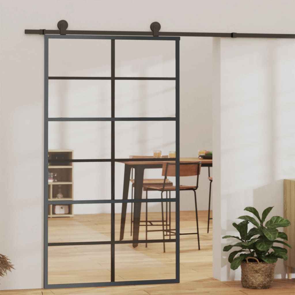vidaXL Drzwi przesuwne z osprzętem, szkło ESG i aluminium, 102x205 cm