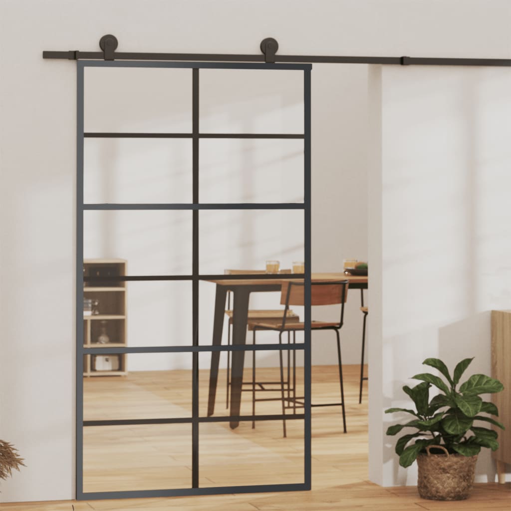 vidaXL Drzwi przesuwne z osprzętem, szkło ESG i aluminium, 102x205 cm