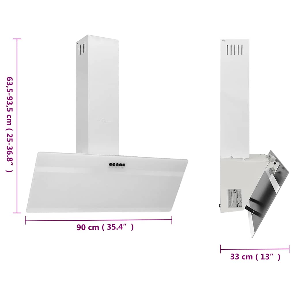vidaXL Ścienny okap kuchenny, 90 cm, stal i hartowane szkło, biały