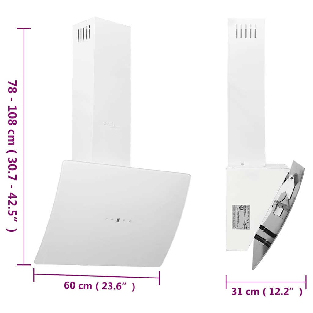 vidaXL Ścienny okap kuchenny, 60 cm, stal i hartowane szkło, biały