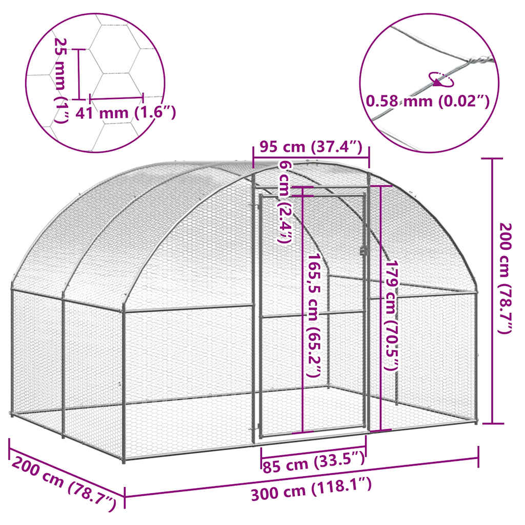 vidaXL Klatka zewnętrzna dla kurcząt, 3x2x2 m, stal galwanizowana